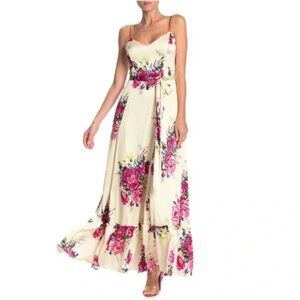 Betsey Johnson Floral Satin Maxi Dress in Floral ivory / Pink size 2